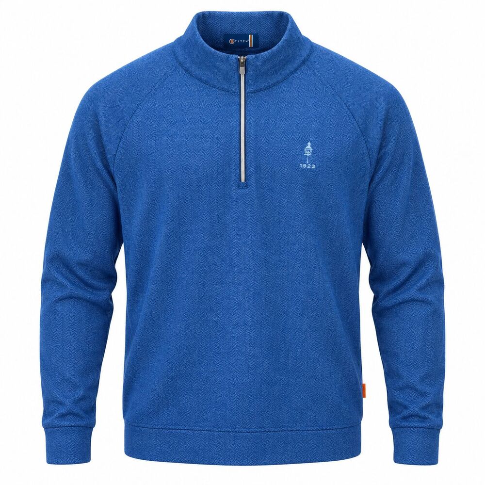 Stitch 1/4 Zip Pullover Meridian HIlls 1923 Logo Mens M Blue Harris Tween Print